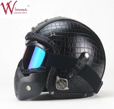 Full Face Motorcycle Helmet Imitation Crocodile Skin Retro With Removable Eyeglass