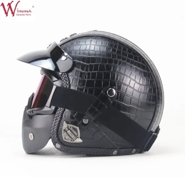 Full Face Motorcycle Helmet Imitation Crocodile Skin Retro With Removable Eyeglass