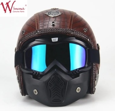Full Face Motorcycle Helmet Imitation Crocodile Skin Retro With Removable Eyeglass