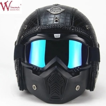 Full Face Motorcycle Helmet Imitation Crocodile Skin Retro With Removable Eyeglass